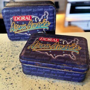 Vintage DORAL ( 2 ) Across America Cigarette Lighter Tin Boxes Promotion Tin